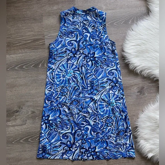 🩵 LILLY PULITZER Emile Dress in Zanzibar Blue Print Sleeveless Size S - Picture 2 of 6